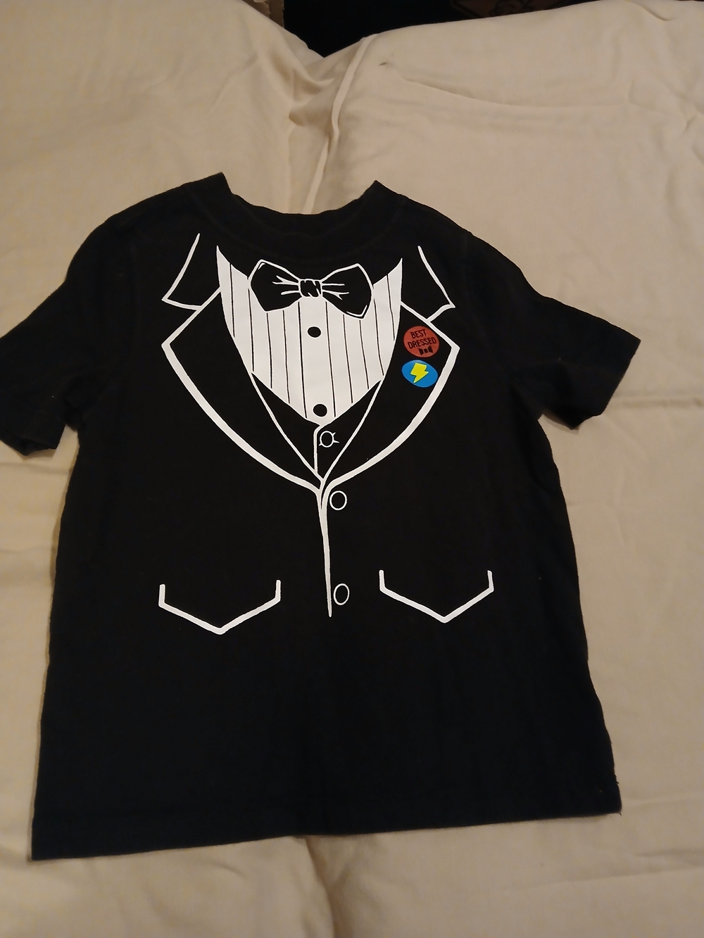 Old Navy Black Tuxedo Graphic Short Sleeve Tee with White Print